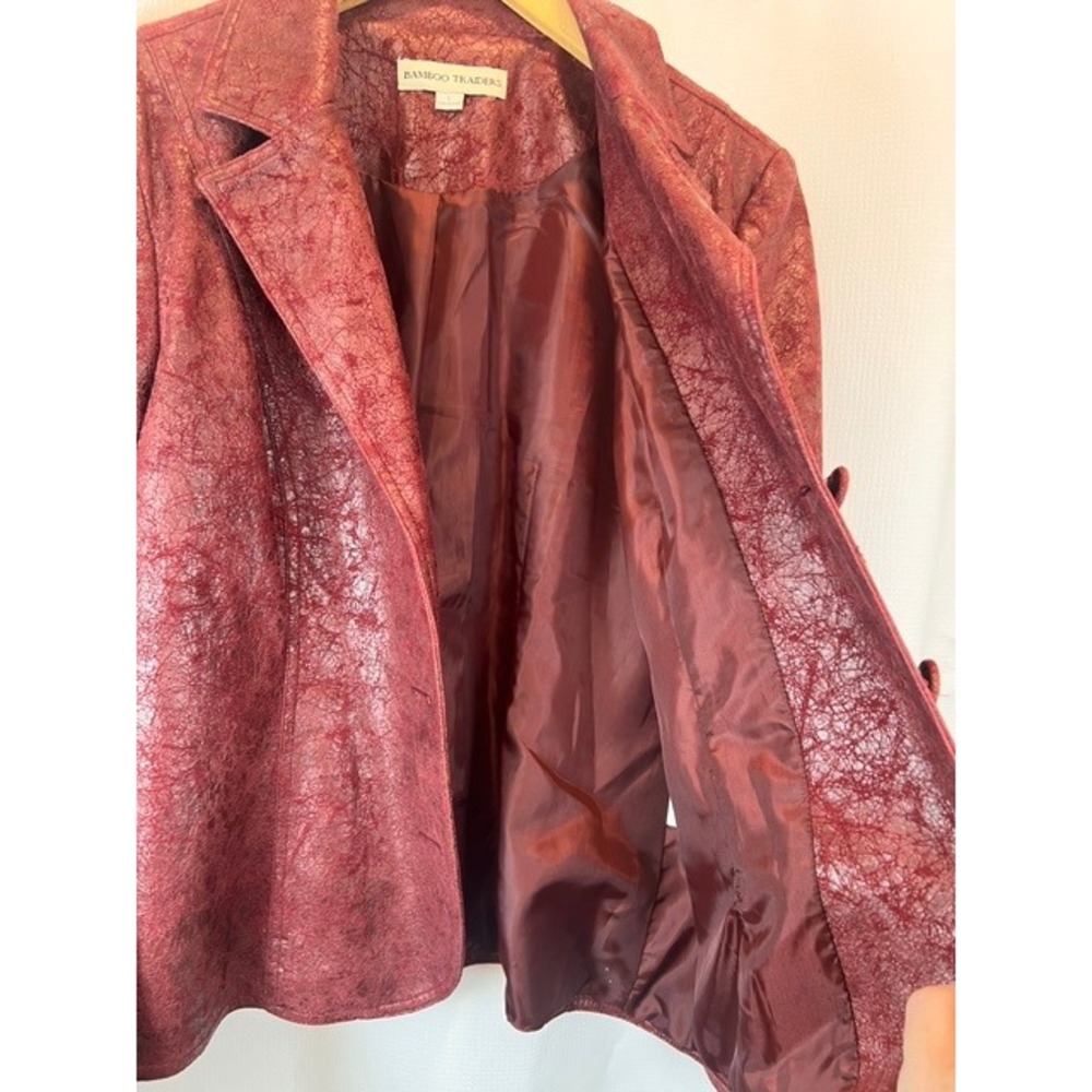 Bamboo Traders Faux Leather Blazer Jacket Womens Size L Red Distressed Y2K - Picture 3 of 9